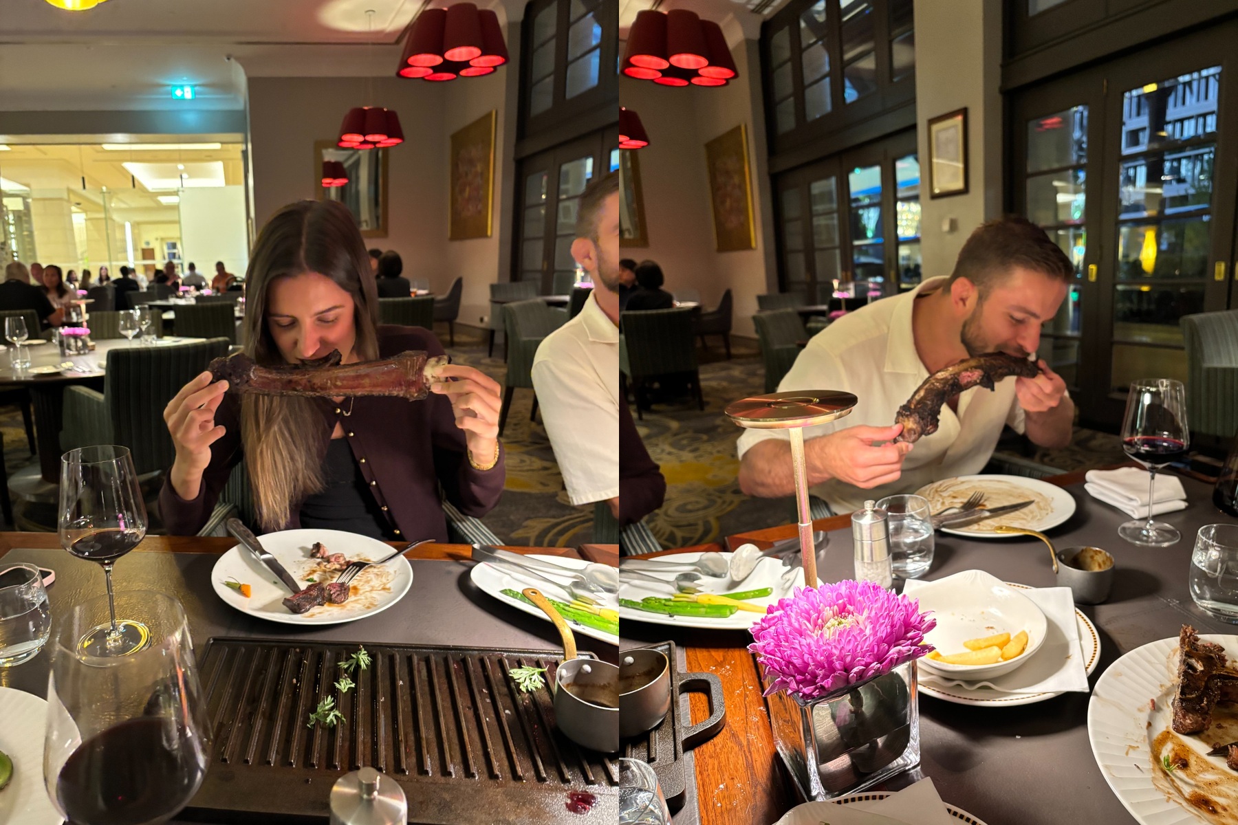 Sarah and Sebastian enjoying dinner together